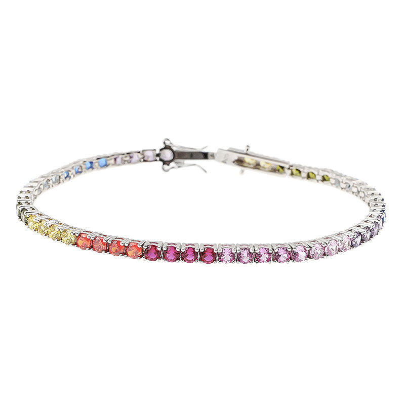 Sterling Silver Stitching Color Zircon Round Diamond Tennis Bracelet