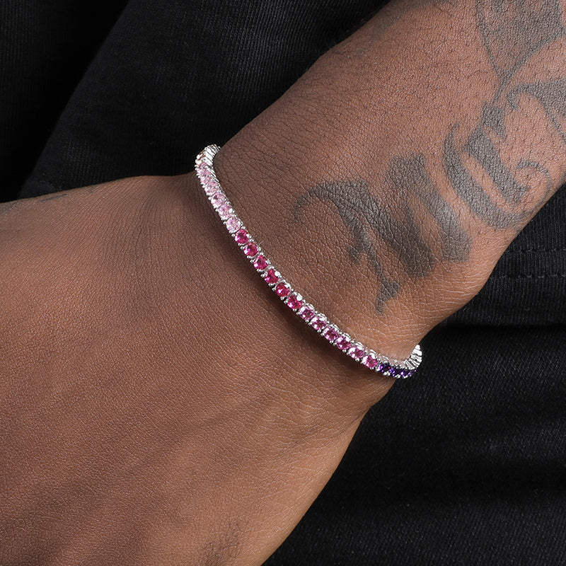 Sterling Silver Stitching Color Zircon Round Diamond Tennis Bracelet