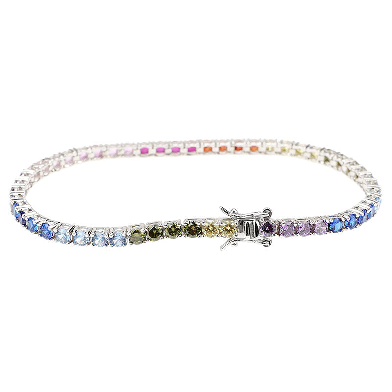 Sterling Silver Stitching Color Zircon Round Diamond Tennis Bracelet