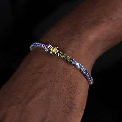 Sterling Silver Stitching Color Zircon Round Diamond Tennis Bracelet