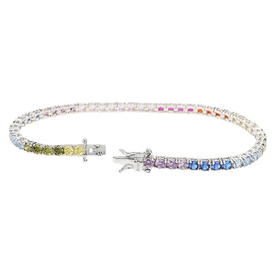 Sterling Silver Stitching Color Zircon Round Diamond Tennis Bracelet